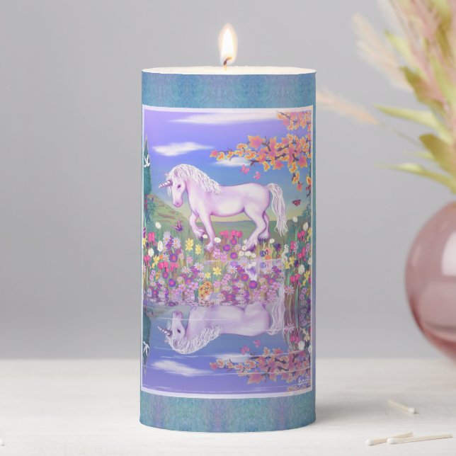 A purple Paradise Pillar Candle (In Situ)