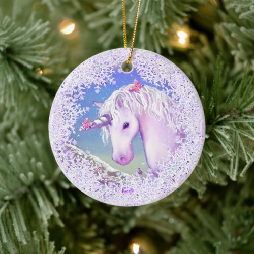a purple paradise &amp; snow ceramic ornament