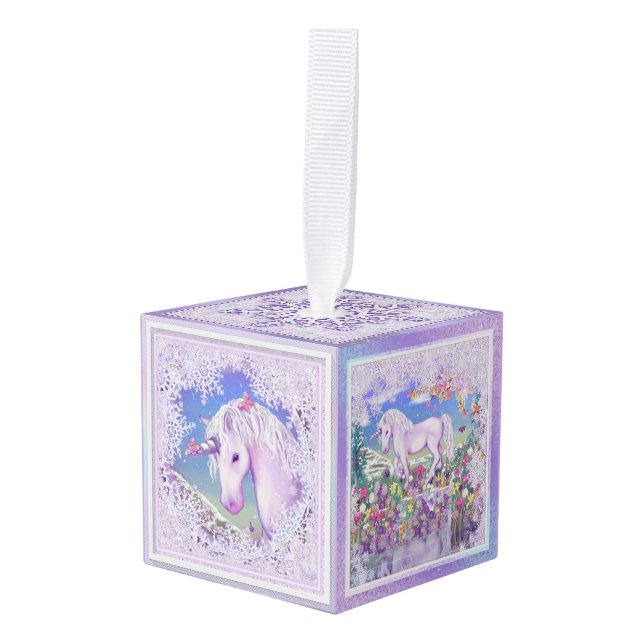 a purple paradise & snow cube ornament (Front Angled)