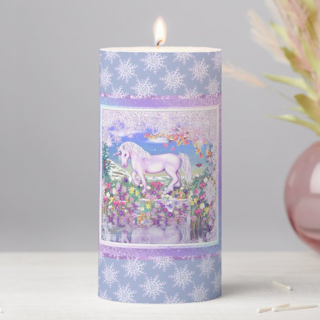 A purple paradise & snow pillar candle (In Situ)