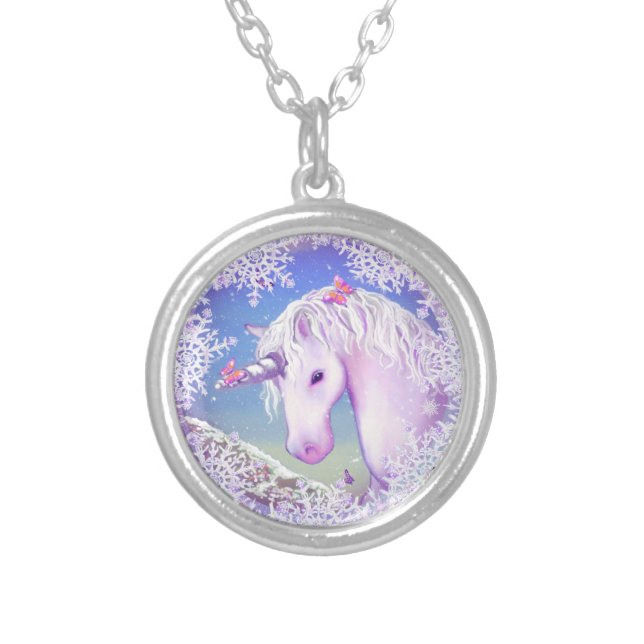 A purple paradise & snowflakes silver plated necklace (Front)