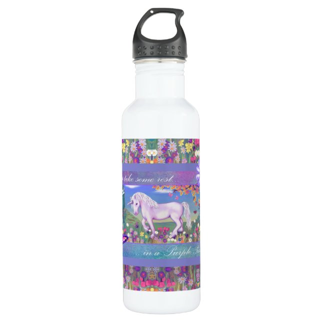 A purple paradise stainless steel water bottle (Front)