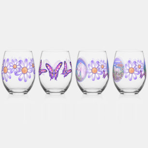 A purple paradise stemless wine glass