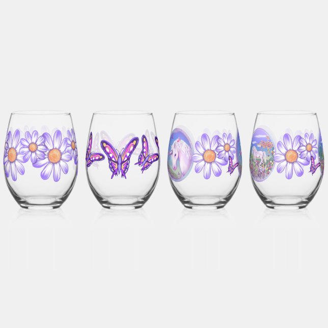 A purple paradise stemless wine glass (Front)