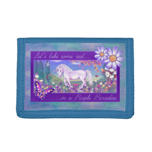 A purple paradise trifold wallet
