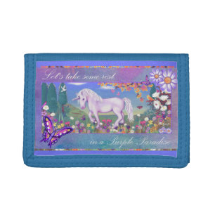 A purple paradise trifold wallet