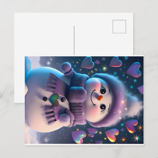 A Purple-Scarfed Snow Sweetheart - snowman gi Holiday Postcard (Front/Back)