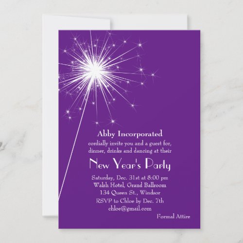 A Purple Sparkler New Years Eve Party Invitation