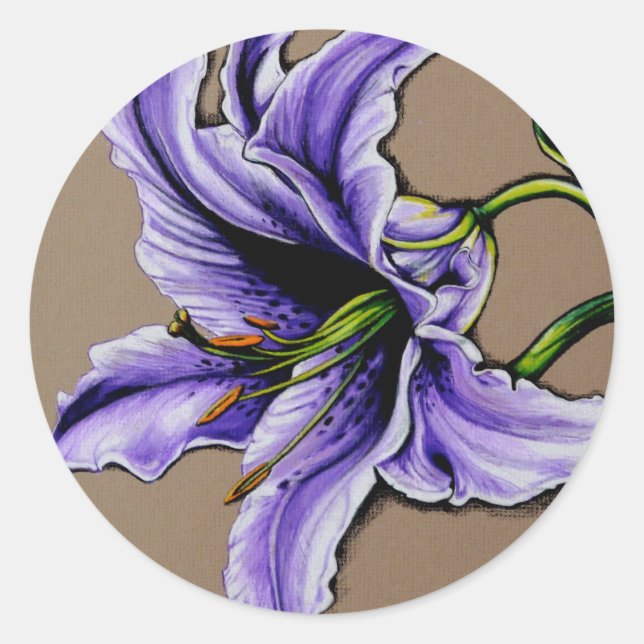 A purple stargazer lily classic round sticker (Front)