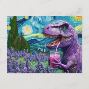 A purple T-Rex with lavender lemonade fantasy Postcard