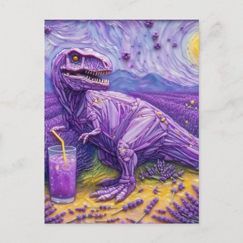 A purple T-Rex with lavender lemonade Postcard