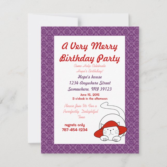 A Purr-Fectly Delightful Invitation Birthday Party (Front)