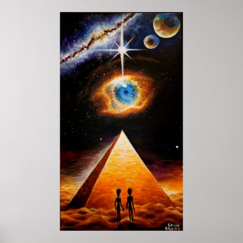A pyramid under the cosmic eye of god poster