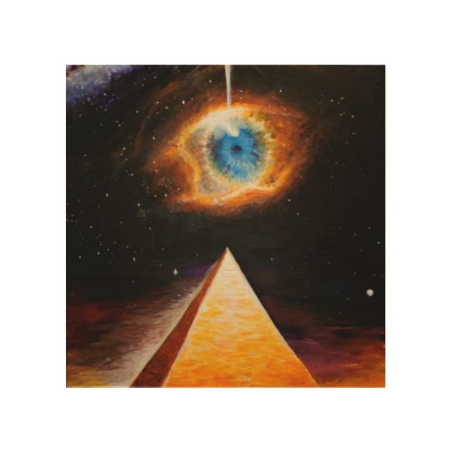 A pyramid under the cosmic eye of god   wood wall art