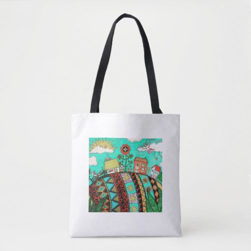 A Pysanka Easter Egg Village Angel Folk Art Tote Bag