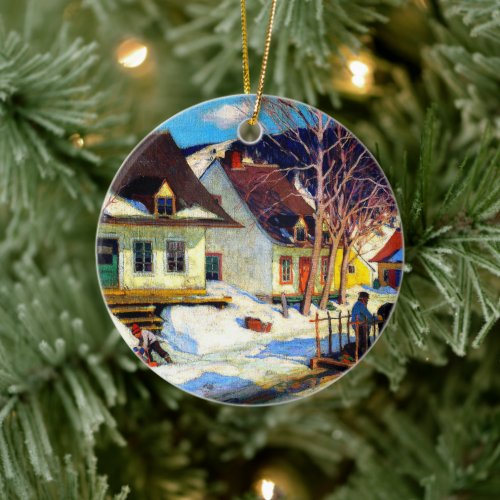A Quebec Village Street by Clarence Gagnon Ceramic Ornament