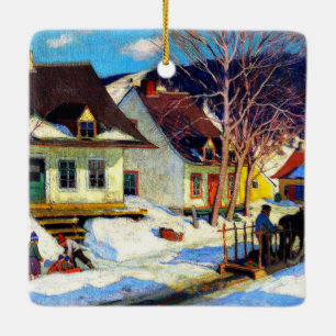A Quebec Village Street by Clarence Gagnon Ceramic Ornament