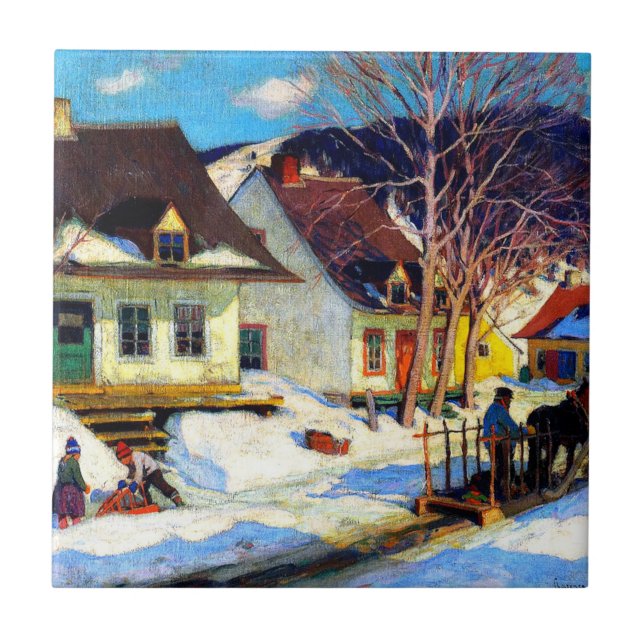A Quebec Village Street - Clarence Gagnon artwork Ceramic Tile (Front)