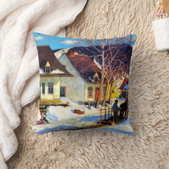 A Quebec Village Street - Clarence Gagnon artwork Throw Pillow (Blanket)