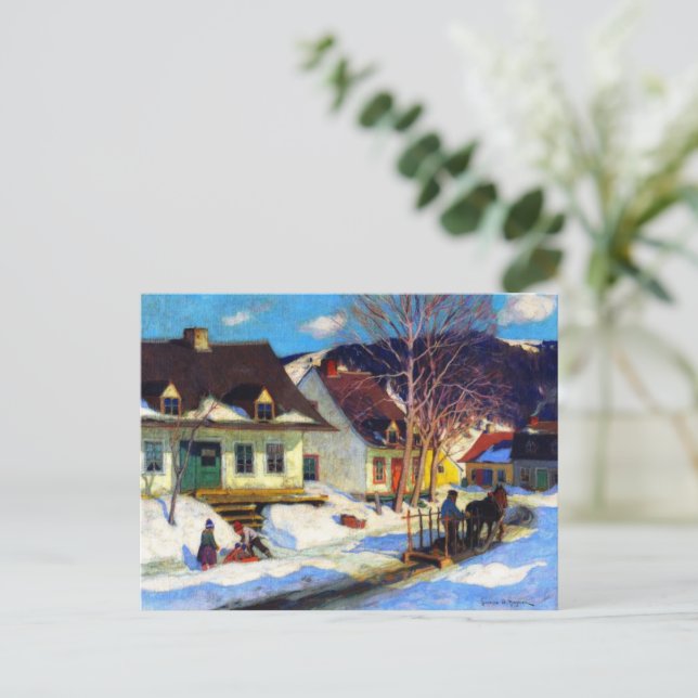 A Quebec Village Street, Winter, Clarence Gagnon  Holiday Postcard (Standing Front)