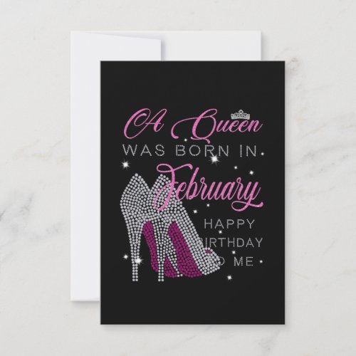 A Queen Was Born In February Happy Birthday Me RSVP Card