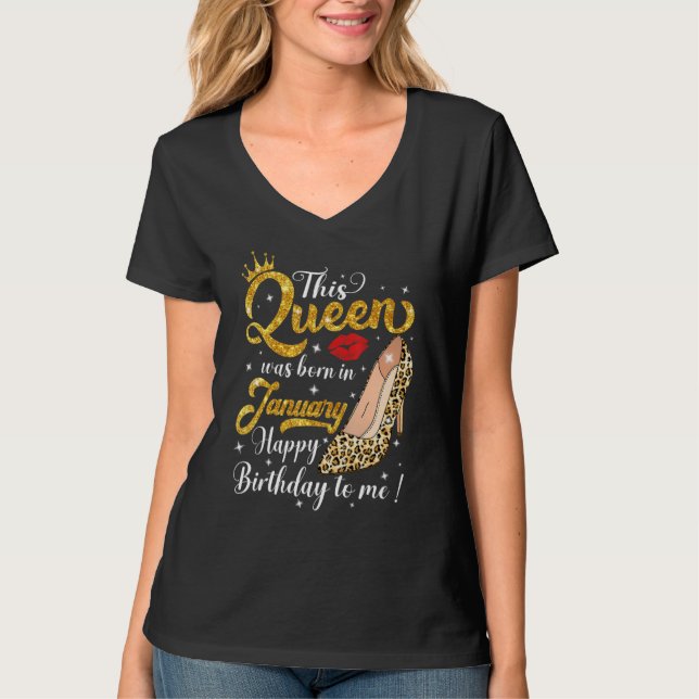 A Queen Was Born In January Birthday Leopard High  T-Shirt (Front)