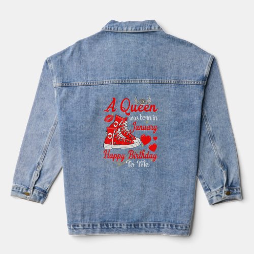 A Queen Was Born In January Cute Women Girls Sneak Denim Jacket