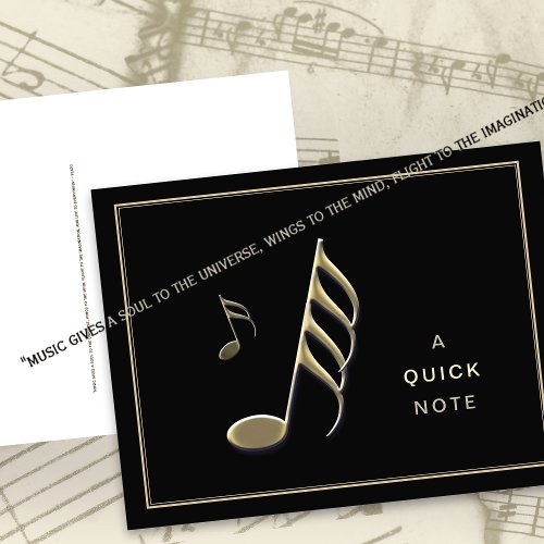 A Quick Note Gold Music Note Black Postcard