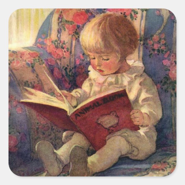 “A Quiet Corner” by Jessie Willcox Smith Square Sticker (Front)