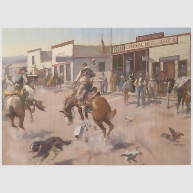 “A Quiet Day in Utica” by Charles M Russell Tissue Paper (Front)