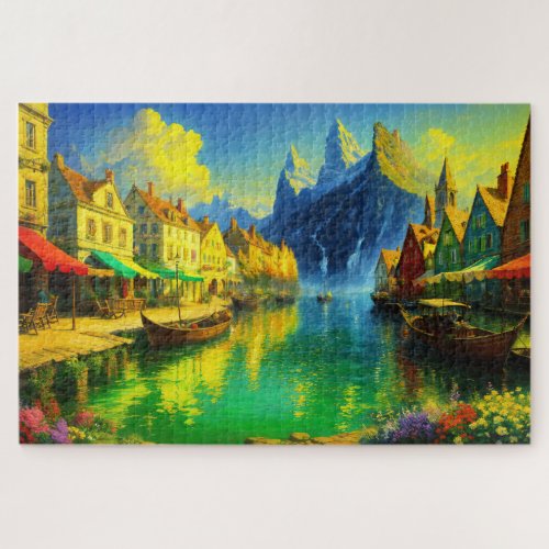 A Quiet Day On The Riverside Town Jigsaw Puzzle