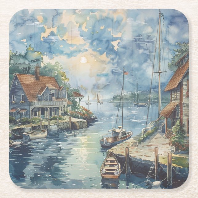 A Quiet Harbour Square Paper Coaster (Front)