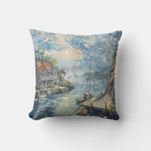 A Quiet Harbour Throw Pillow (Front)