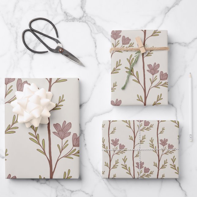 A Quiet Journey Botanical Silhouettes light beige Wrapping Paper Sheets (Front)