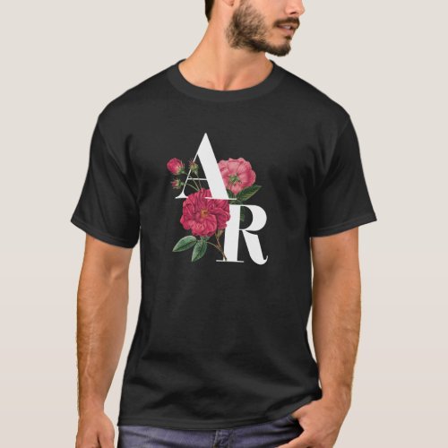 A R Name Initial Letter Floral Typography T_Shirt