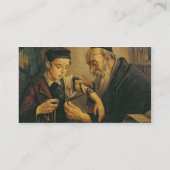 A Rabbi tying the Phylacteries to the arm of a boy Business Card (Back)