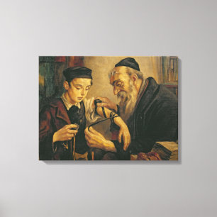A Rabbi tying the Phylacteries to the arm of a boy Canvas Print