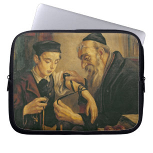 A Rabbi tying the Phylacteries to the arm of a boy Laptop Sleeve