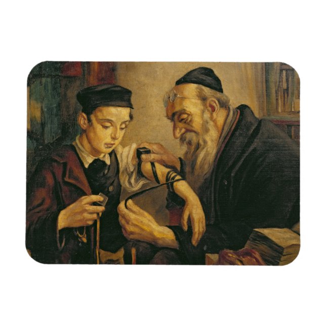 A Rabbi tying the Phylacteries to the arm of a boy Magnet (Horizontal)