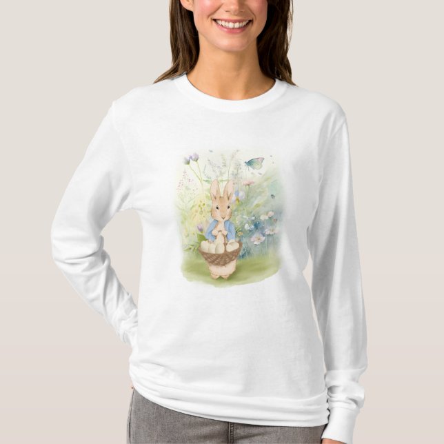 a rabbit in a blue sweater in a flower meadow (Front)