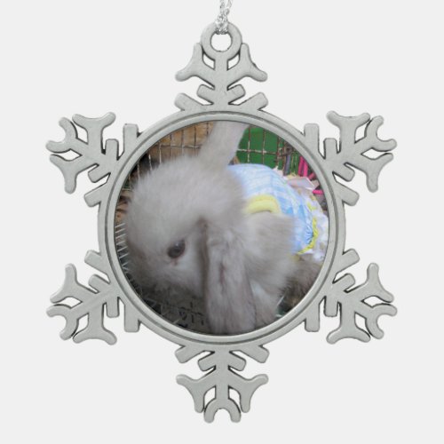 A Rabbit in a Dress Snowflake Pewter Christmas Ornament