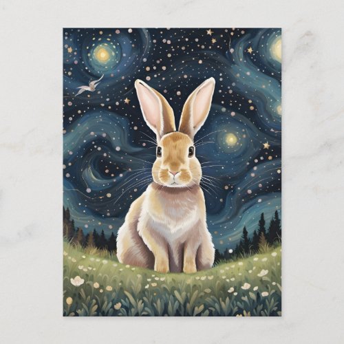 A Rabbit in The Starry Night Postcard