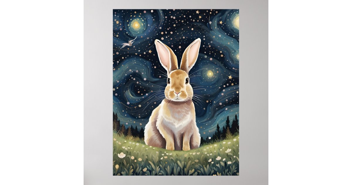 A Starry Rabbit A Rabbit in The Starry Night Poster | Zazzle