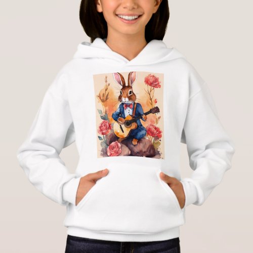 A Rabbit party dressed playing a guitar_Romance Hoodie