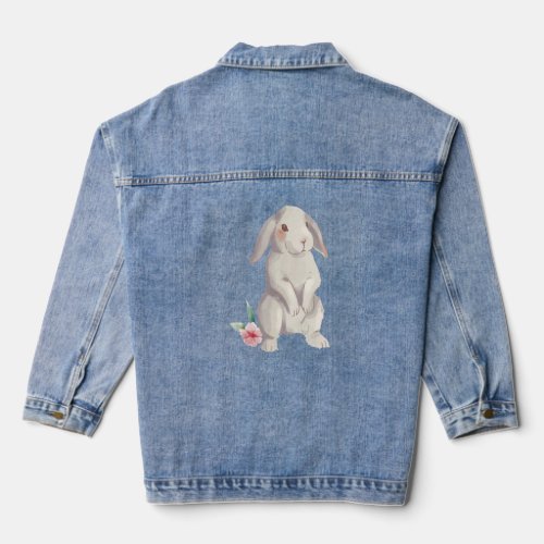 A rabbit with floppy ears in watercolour with a fl denim jacket