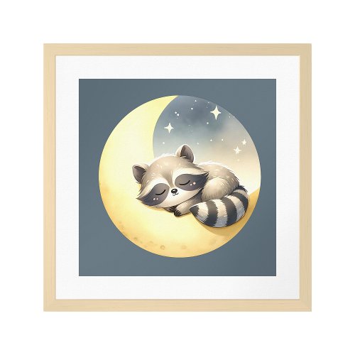 A Raccoon Sleeping on the Moon Cute Animal Kids Poster