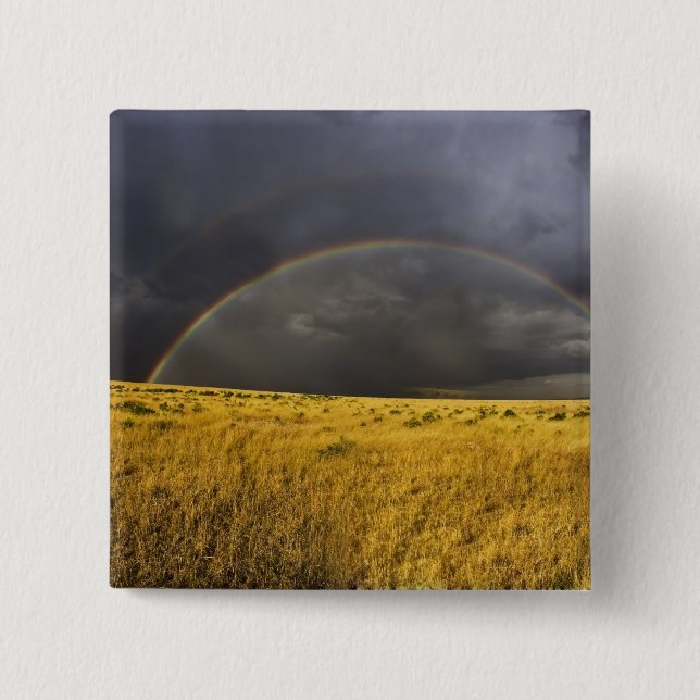 A rainbow appearing through a misty after noon button (Front)