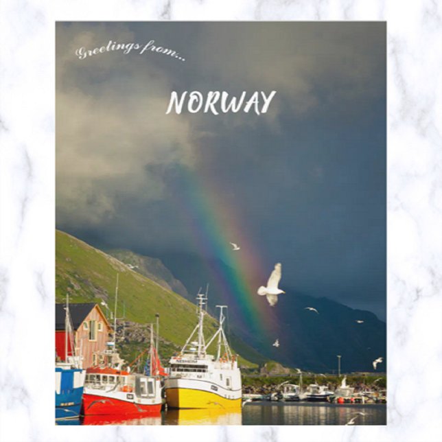A Rainbow Birds and Boats in Lofoten Norway Postcard (Creator Uploaded)