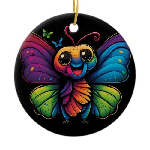 A rainbow-colored-butterfly ceramic ornament