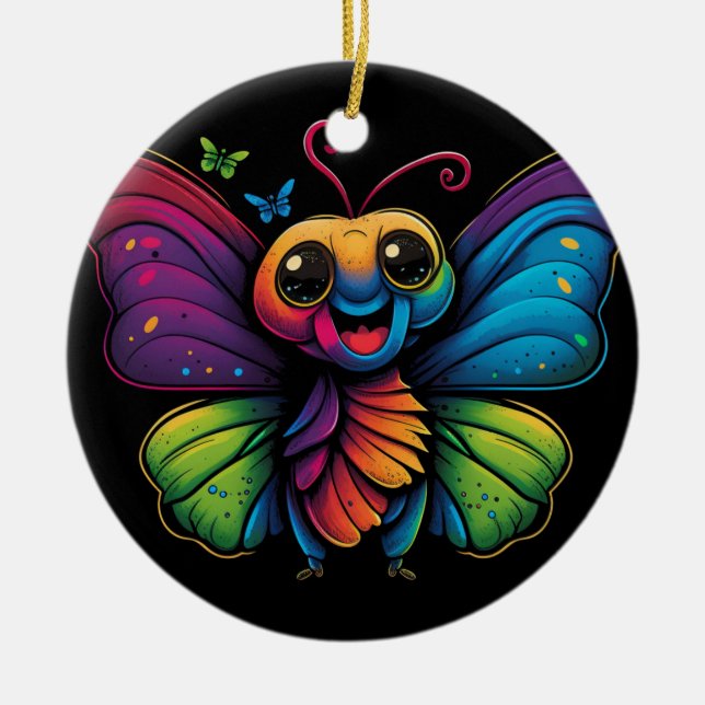 A rainbow-colored-butterfly ceramic ornament (Front)